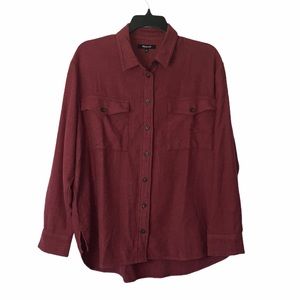 Madewell maroon soft button up fleece collared